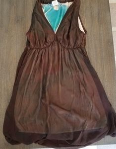 Brown sheer floral pattern dress size M